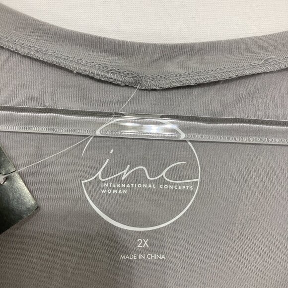 New INC International Concepts size 2X Gray Sequins Stretch Knit Top Festival - Picture 3 of 8